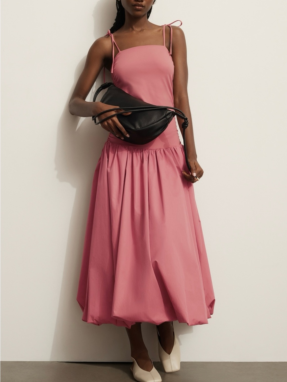 Mare Mare x Anthropologie Pink Drop Waist Bubble Hem Midi Dress Ruched Size L